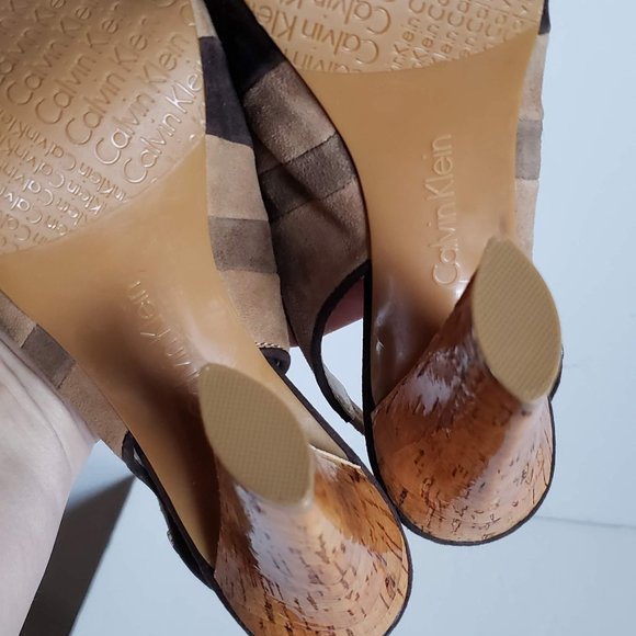 New CALVIN KLEIN Gracie Leather Striped Platform Peep Toe Heels Sandals - Picture 7 of 12